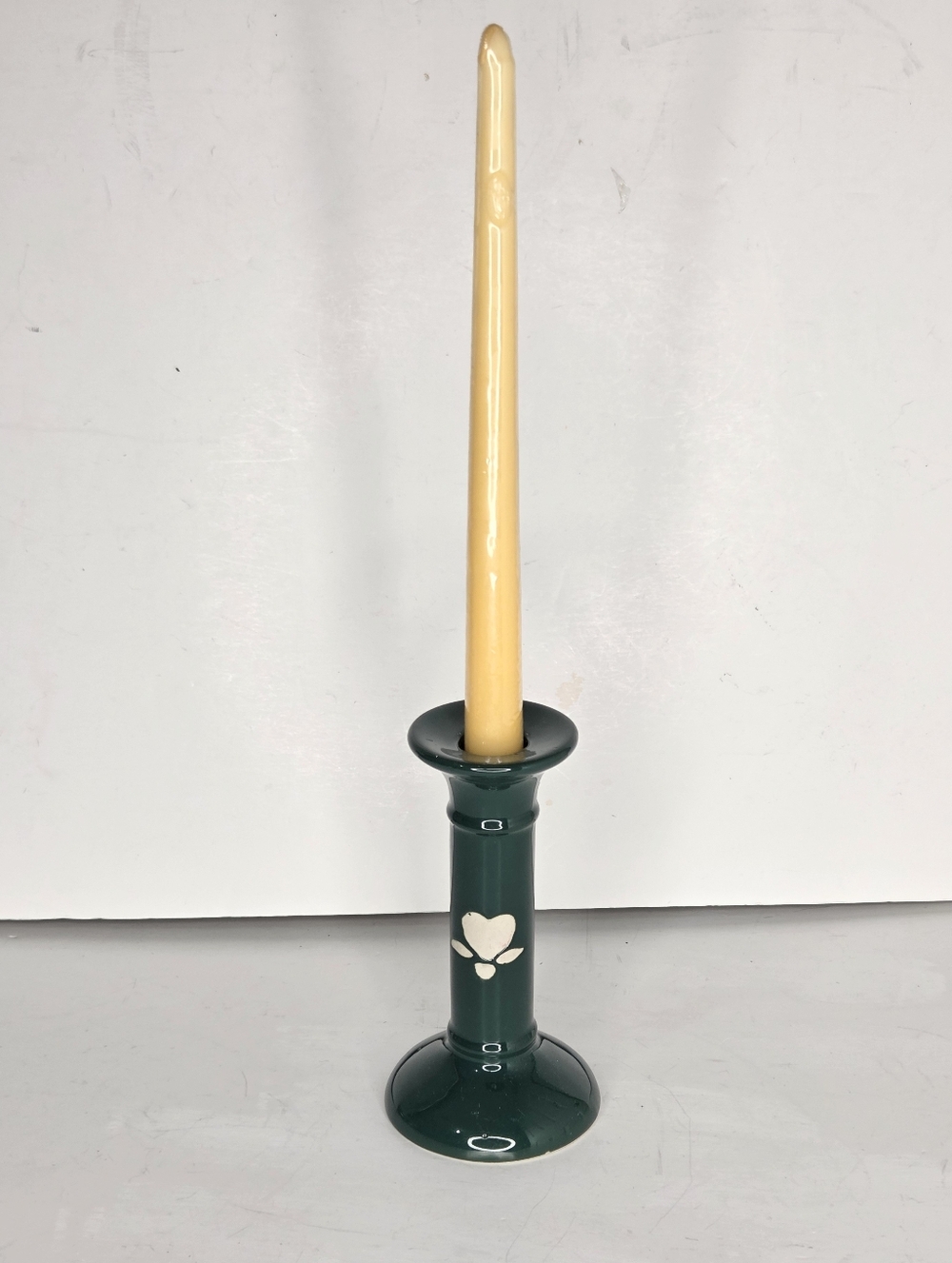 Vintage Hermitage Pottery Green Stoneware Candlestick With Heart Design - Picture 5 of 5